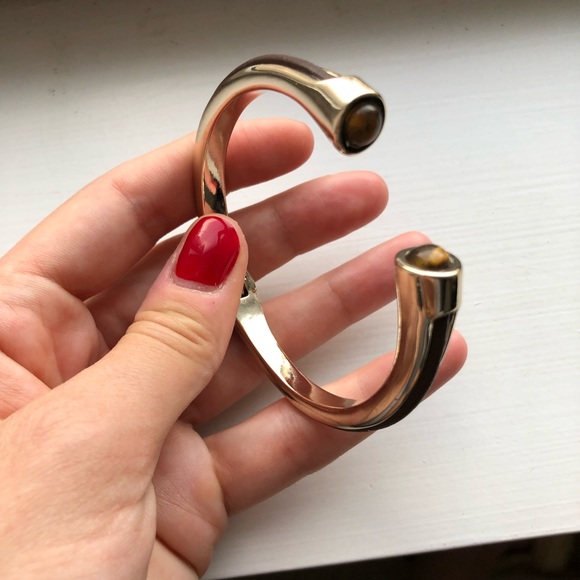 Vintage silver & brown wood open bangle bracelet - Picture 6 of 7